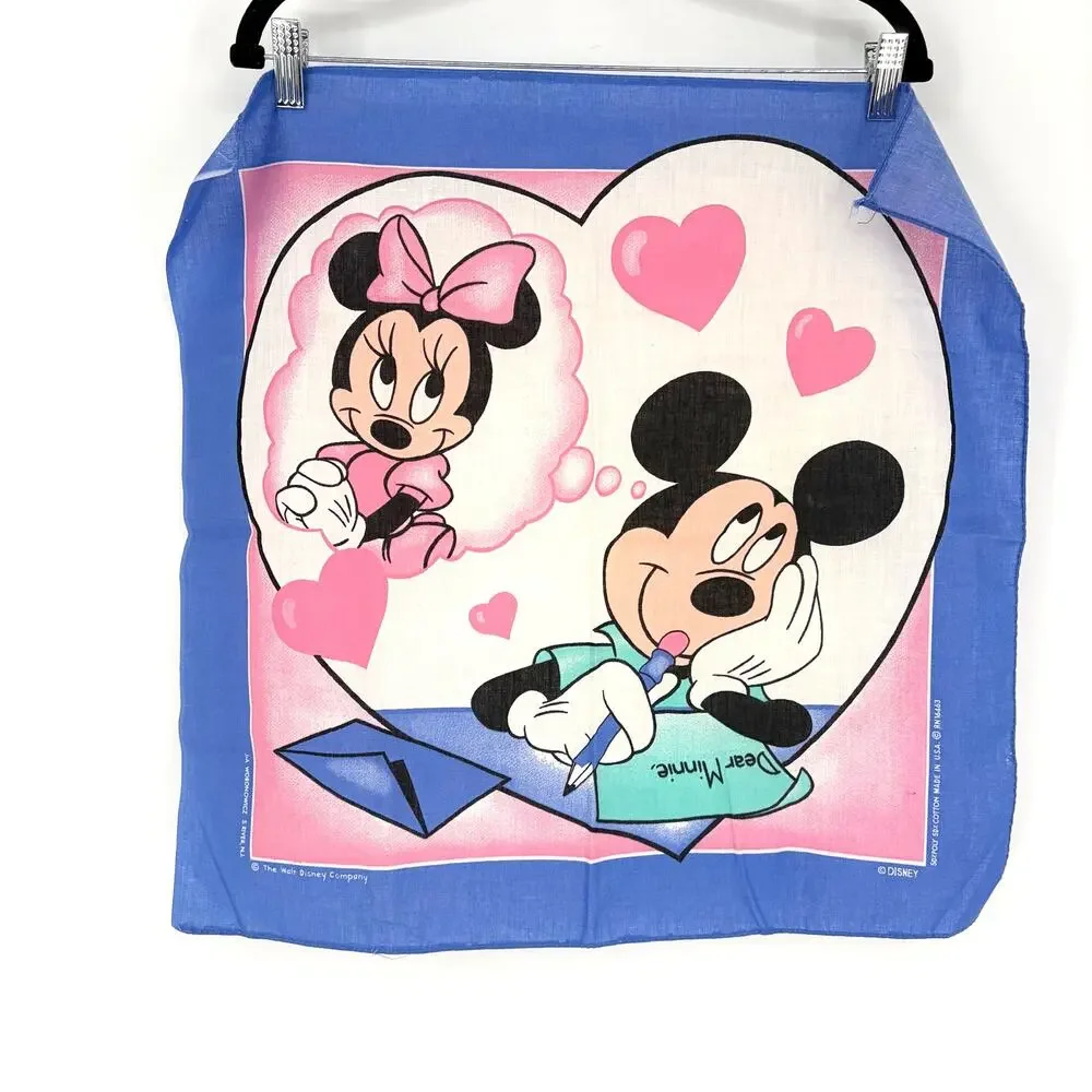Vintage Disney Mickey Minnie Mouse Bandana Scarf USA Woronowicz Love Letter